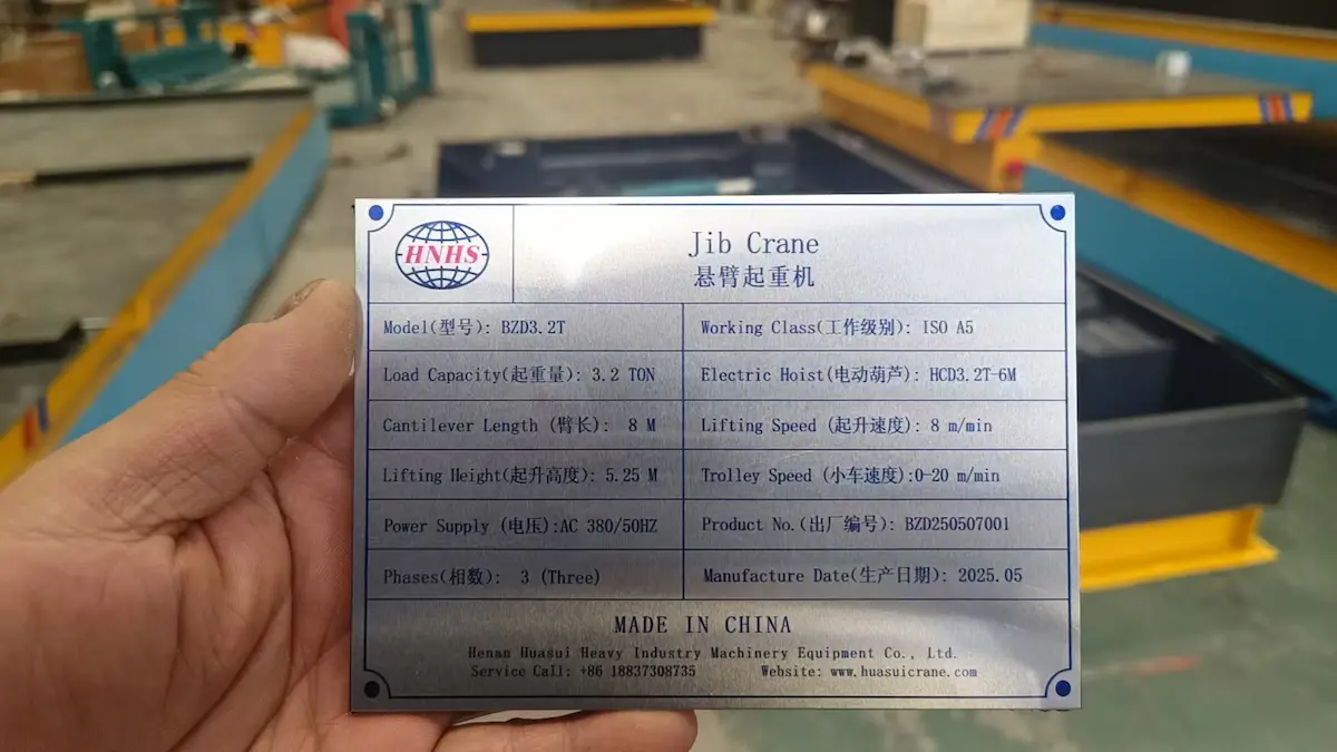 Specifications of the Jib Crane