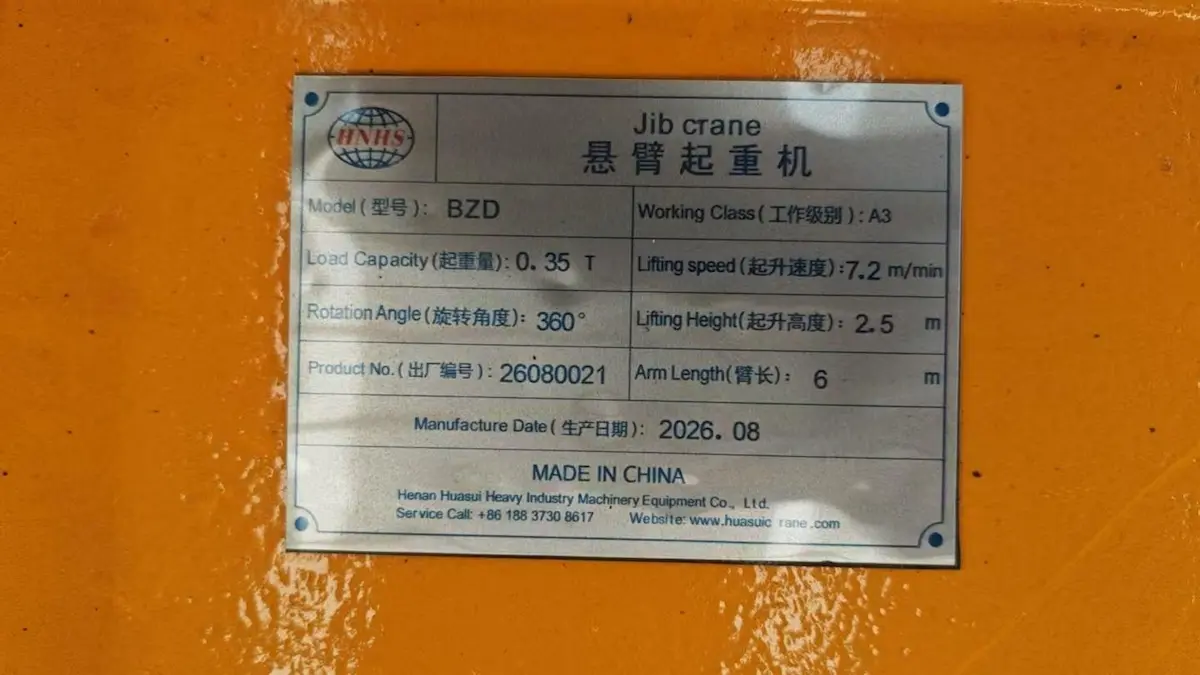 Detailed Core Parameters of the BZD Jib Crane